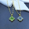 Fashionable stainless steel double-sided mother-of-pearl four-leaf clover single-flower necklace with genuine gold titanium steel chain