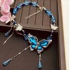 New water drop butterfly collarbone chain, deep blue niche retro butterfly crystal elegant necklace, high-end necklaces for women