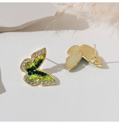 New fashionable silver needle colored earrings, butterfly gradient crystal stud earrings, sweet and retro forest-style green crystal, light luxury for women New fashionable silver needle colored earrings, butterfly gradient crystal stud earrings, sweet and retro forest-style green crystal, light luxury for women