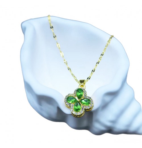Fashionable stainless steel double-sided mother-of-pearl four-leaf clover single-flower necklace with genuine gold titanium steel chain