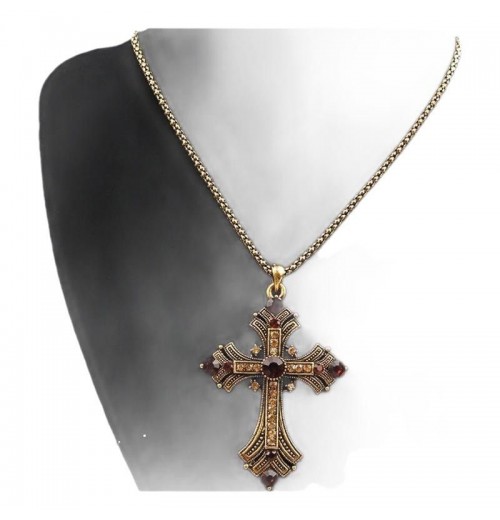 new retro diamond-encrusted necklace, water diamond long cross necklace, sweater chain, punk necklace, punk item new retro diamond-encrusted necklace, water diamond long cross necklace, sweater chain, punk necklace, punk item