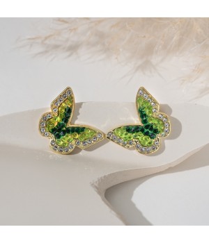 New fashionable silver needle colored earrings, butterfly gradient crystal stud earrings, sweet and retro forest-style green crystal, light luxury for women