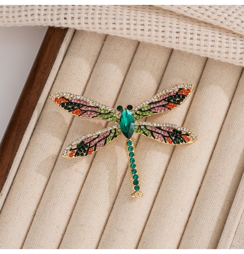 Cross-border bestseller European and American style alloy full diamond dragonfly brooch, elegant and versatile women's clothing corsages, accessories and pins